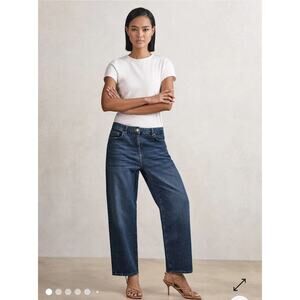 Reiss women’s Selin Petite Mid-Rise Straight-Leg Jeans in Mid Blue size 28P